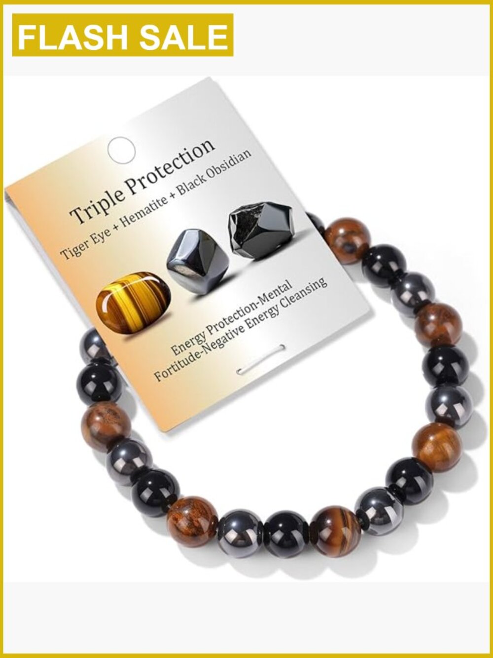 Triple Protection Crystal Beaded Stretch Bracelet Handmade Reiki